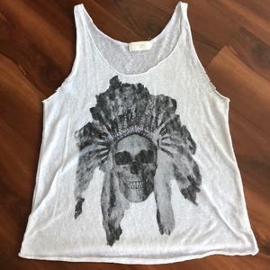 Urban Outfitters Tops - Raw hem white skull tank Urban Outfitters Tops - Raw hem white skull tank